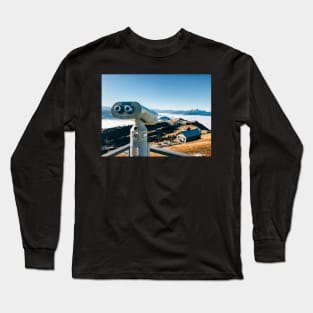 Switzerland - Binoculars on Mountain Viewpoint With Alpine Panorama Long Sleeve T-Shirt